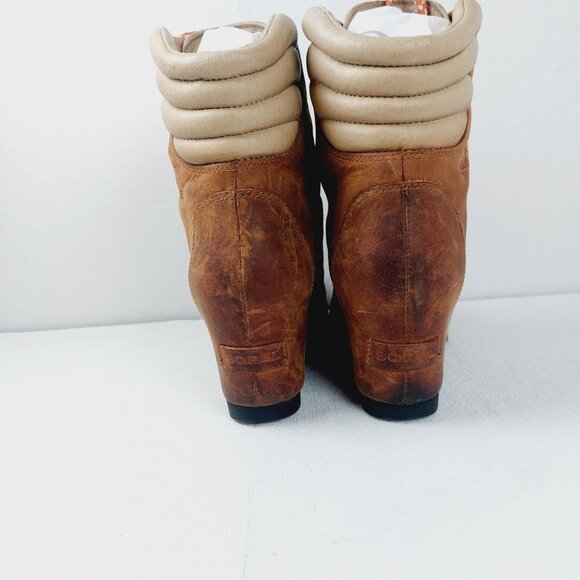 Sorel Women's Brown Conquest Lace Wedge Leather Classic Ankle Bootie Size 8.5 - Picture 6 of 11